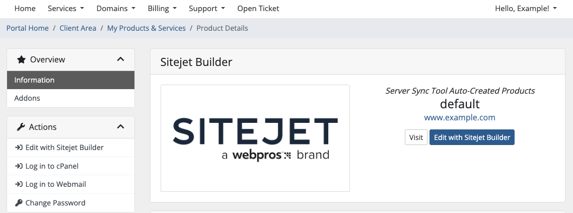 WHMCS Sitejet integration